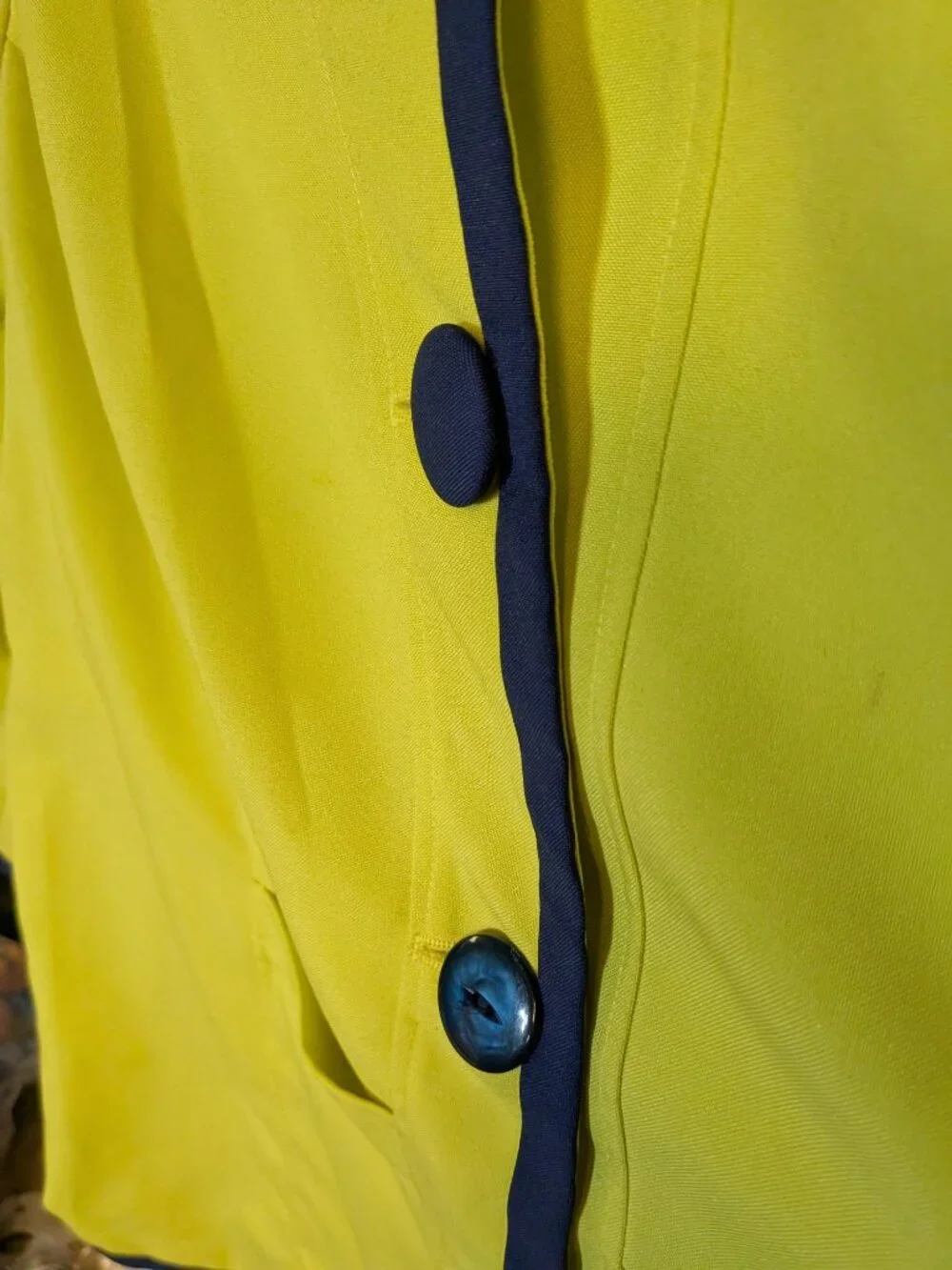 Allison Woods Womens Yellow Jacket With Navy Trim & Button Details Size 16W 100% - Picture 4 of 5